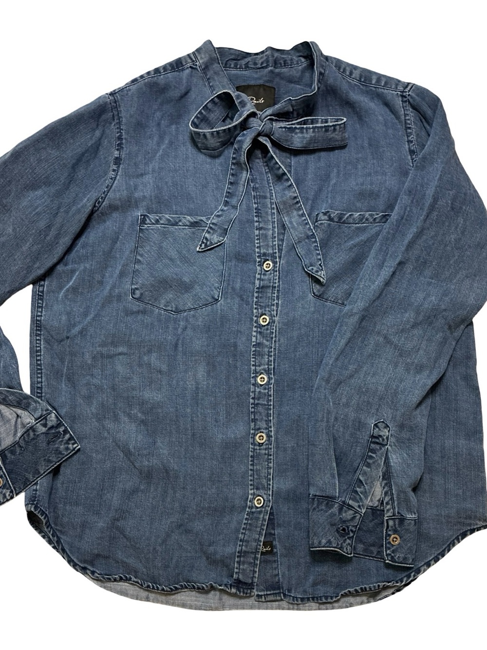 Rails Denim Tie-Neck Button-Down Shirt in Blue